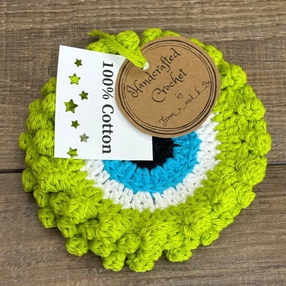 Evil Eye Halloween Monster‎ Coasters Cup Mug Cotton Set of 4 Handcrafted Crochet